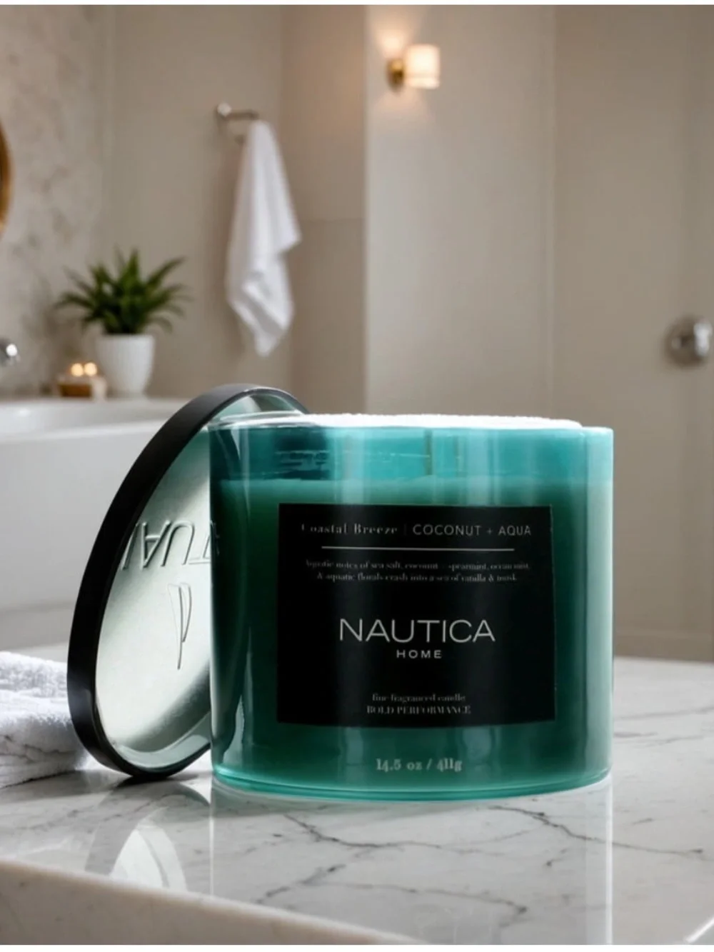 Nautica Coastal Breeze Coconut & Aqua  14.5 oz 3-wick soy wax blend candle new